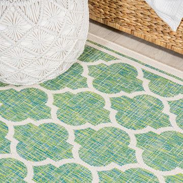Trebol Moroccan Trellis Textured Weave Indoor/outdoor Round Rug